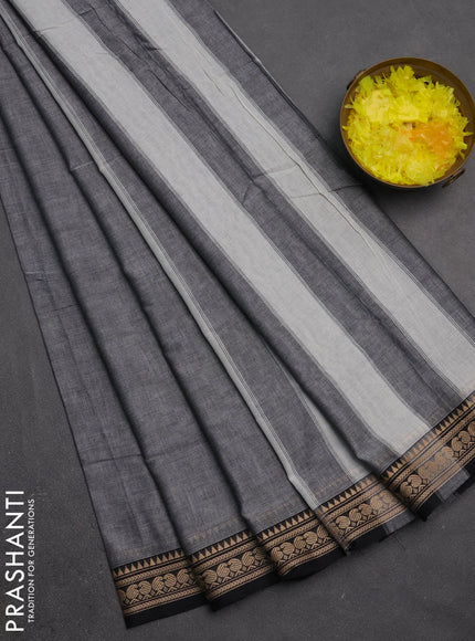 Narayanpet cotton saree grey and black with plain body and temple design thraed woven border