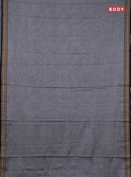 Narayanpet cotton saree grey and black with plain body and temple design thraed woven border