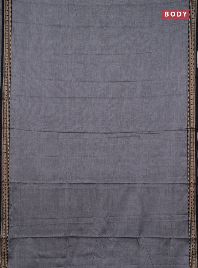 Narayanpet cotton saree grey and black with plain body and temple design thraed woven border