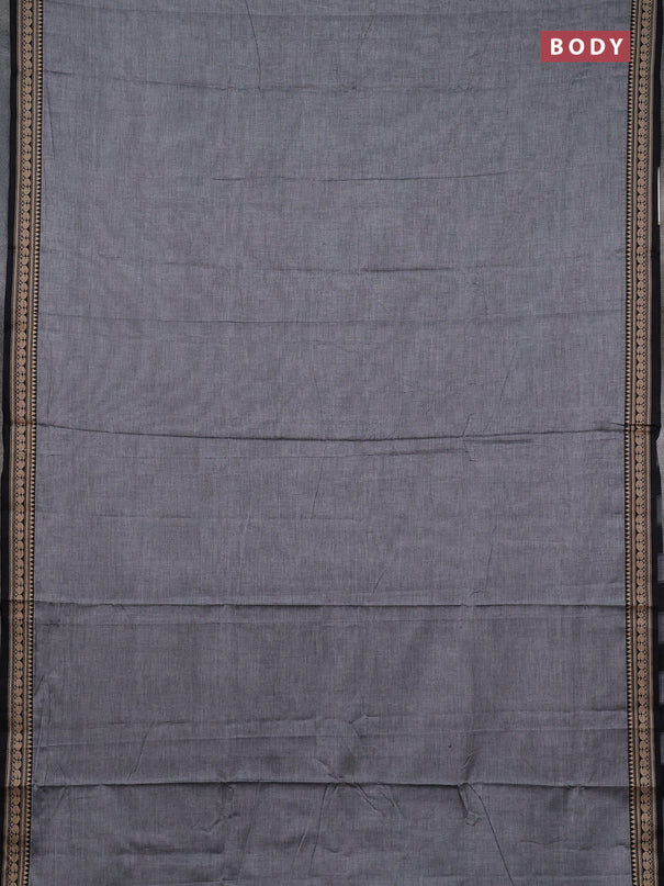 Narayanpet cotton saree grey and black with plain body and temple design thraed woven border