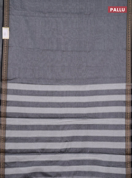 Narayanpet cotton saree grey and black with plain body and temple design thraed woven border