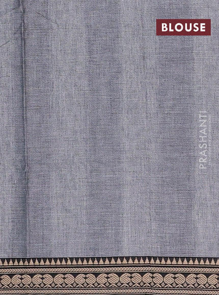 Narayanpet cotton saree grey and black with plain body and temple design thraed woven border