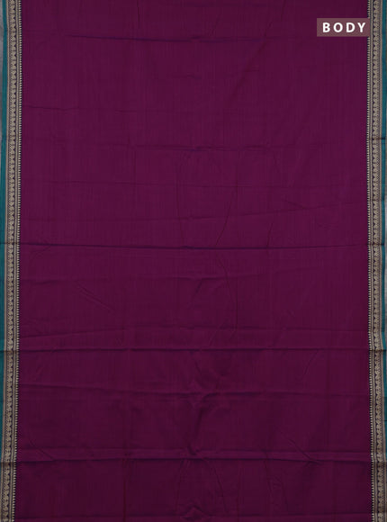 Narayanpet cotton saree magenta pink and green with plain body and temple design thraed woven border