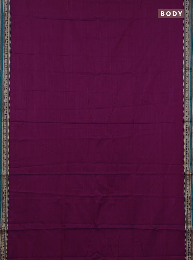 Narayanpet cotton saree magenta pink and green with plain body and temple design thraed woven border