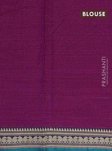 Narayanpet cotton saree magenta pink and green with plain body and temple design thraed woven border