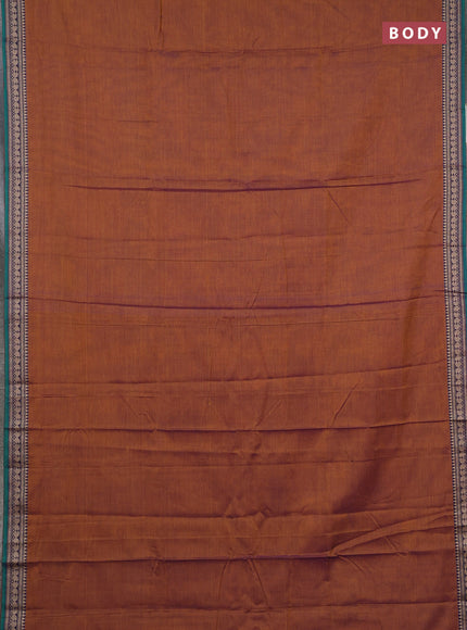 Narayanpet cotton saree mustard yellow and green with plain body and temple design thraed woven border