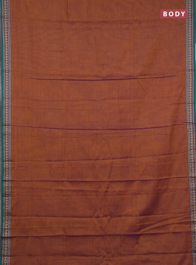 Narayanpet cotton saree mustard yellow and green with plain body and temple design thraed woven border