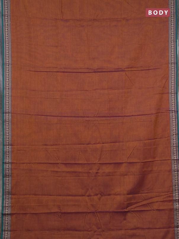 Narayanpet cotton saree mustard yellow and green with plain body and temple design thraed woven border