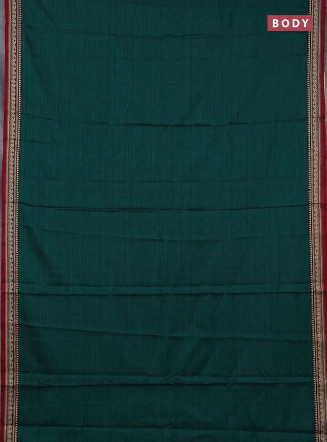 Narayanpet cotton saree dark green and maroon with plain body and temple design thraed woven border