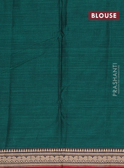 Narayanpet cotton saree dark green and maroon with plain body and temple design thraed woven border