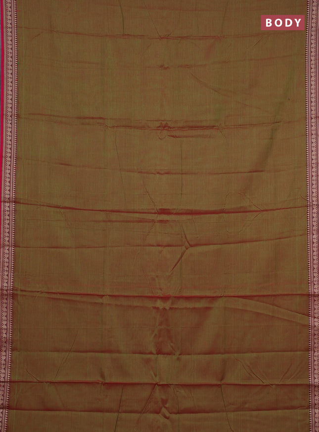 Narayanpet cotton saree manthulier green and pink with plain body and temple design thraed woven border
