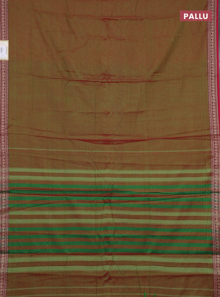 Narayanpet cotton saree manthulier green and pink with plain body and temple design thraed woven border