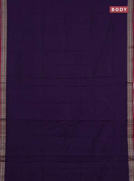 Narayanpet cotton saree violet and maroon with plain body and temple design thraed woven border