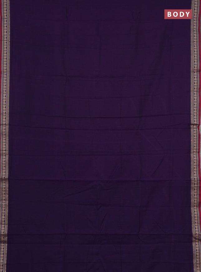 Narayanpet cotton saree violet and maroon with plain body and temple design thraed woven border