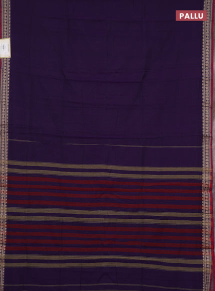 Narayanpet cotton saree violet and maroon with plain body and temple design thraed woven border