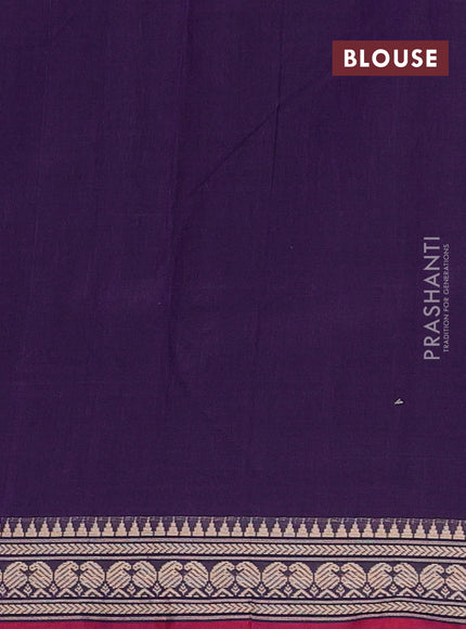 Narayanpet cotton saree violet and maroon with plain body and temple design thraed woven border