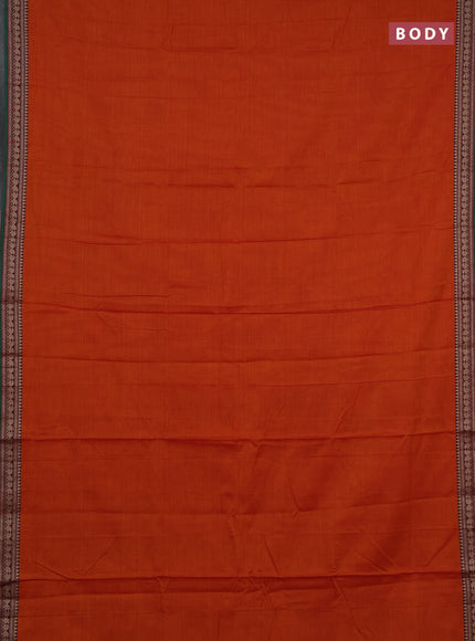 Narayanpet cotton saree orange and green with plain body and temple design thraed woven border