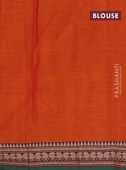 Narayanpet cotton saree orange and green with plain body and temple design thraed woven border