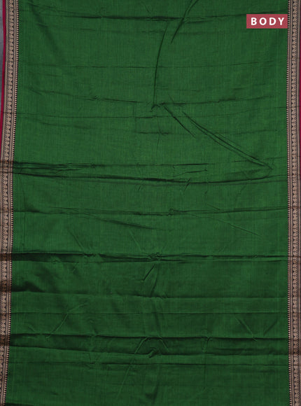Narayanpet cotton saree light green and magenta pink with plain body and temple design zari woven border
