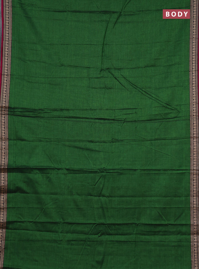 Narayanpet cotton saree light green and magenta pink with plain body and temple design zari woven border