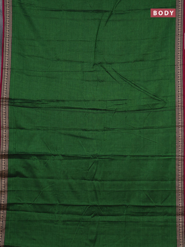 Narayanpet cotton saree light green and magenta pink with plain body and temple design zari woven border