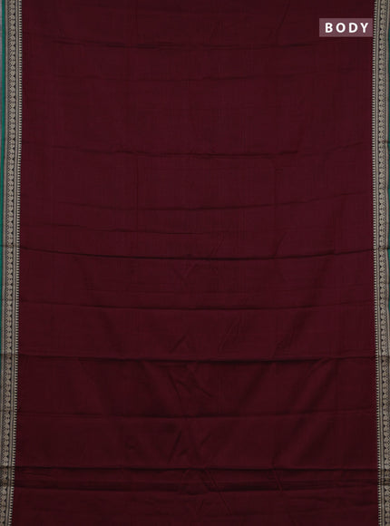 Narayanpet cotton saree deep maroon and green with plain body and temple design zari woven border