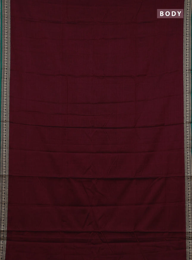 Narayanpet cotton saree deep maroon and green with plain body and temple design zari woven border