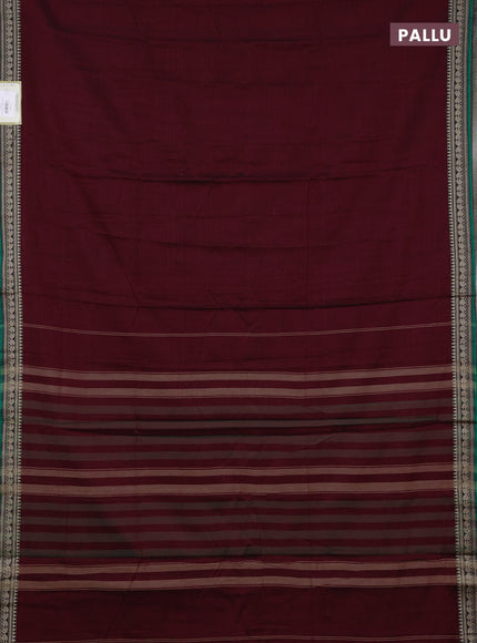 Narayanpet cotton saree deep maroon and green with plain body and temple design zari woven border