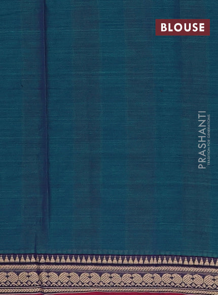 Narayanpet cotton saree dual shade of bluish green and magenta pink with plain body and temple design zari woven border