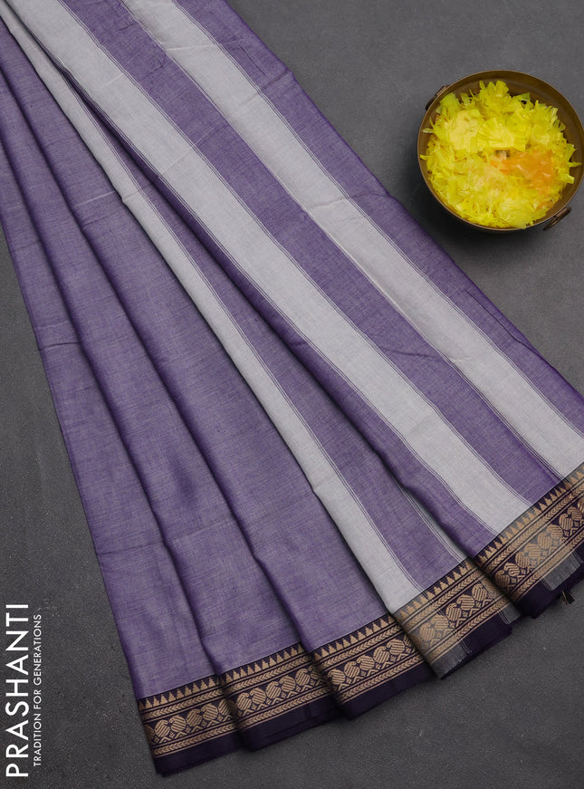 Narayanpet cotton saree pastel violet and violet with plain body and temple design zari woven border