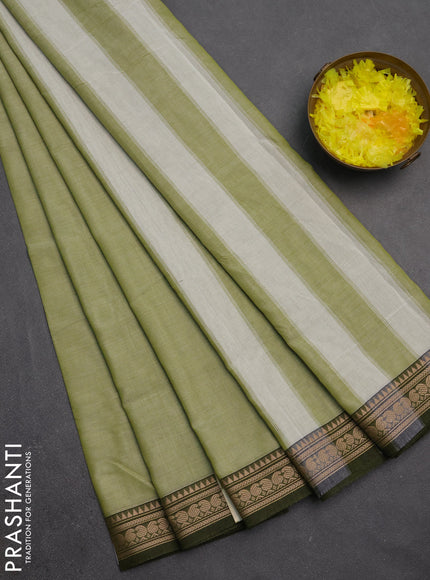 Narayanpet cotton saree pista green and green with plain body and temple design zari woven border