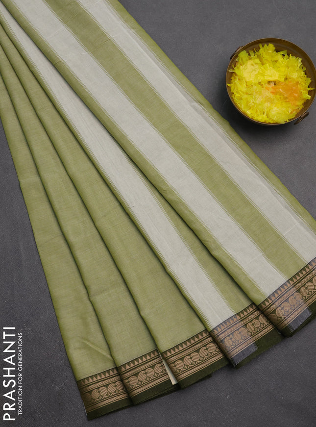 Narayanpet cotton saree pista green and green with plain body and temple design zari woven border