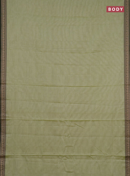 Narayanpet cotton saree pista green and green with plain body and temple design zari woven border