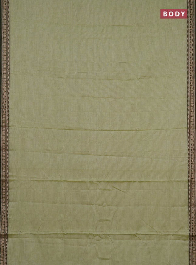 Narayanpet cotton saree pista green and green with plain body and temple design zari woven border