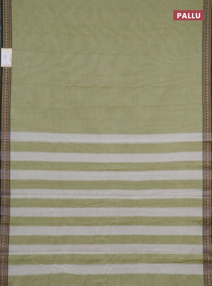 Narayanpet cotton saree pista green and green with plain body and temple design zari woven border
