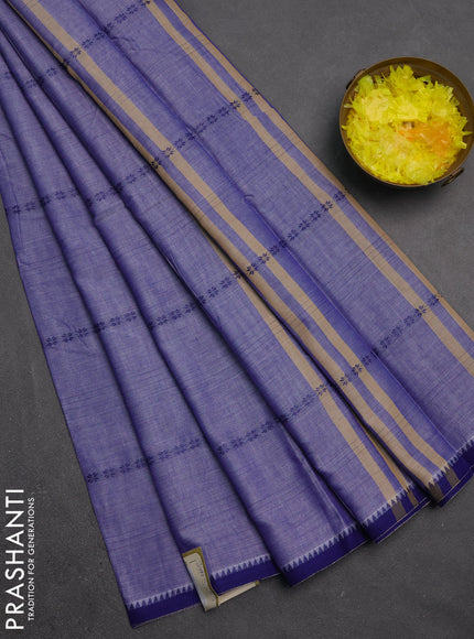 Narayanpet cotton saree pastel violet and blue with allover thread stripe pattern and temple design simple border