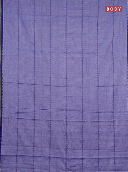 Narayanpet cotton saree pastel violet and blue with allover thread stripe pattern and temple design simple border