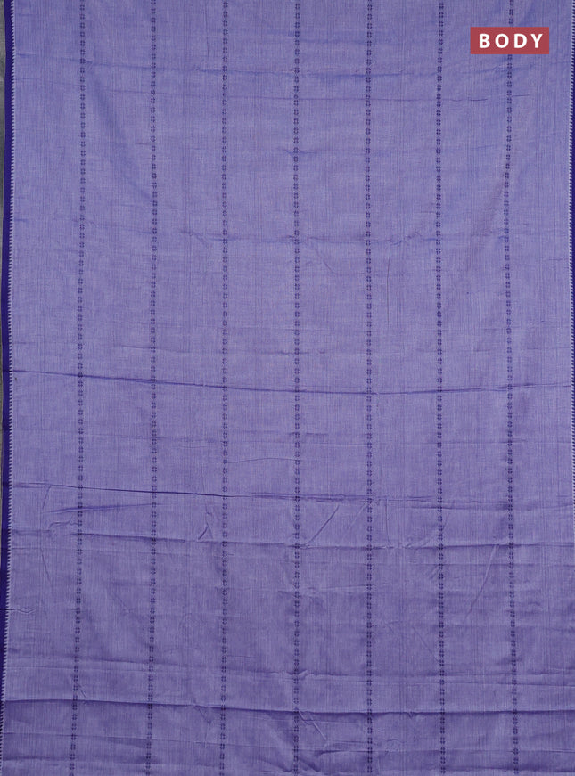 Narayanpet cotton saree pastel violet and blue with allover thread stripe pattern and temple design simple border