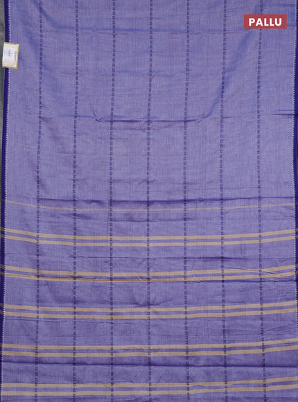 Narayanpet cotton saree pastel violet and blue with allover thread stripe pattern and temple design simple border