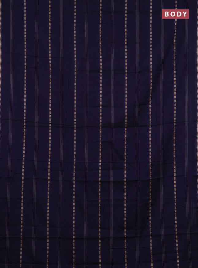 Narayanpet cotton saree navy blue and dark beige with allover thread stripe pattern and temple design simple border