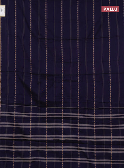 Narayanpet cotton saree navy blue and dark beige with allover thread stripe pattern and temple design simple border