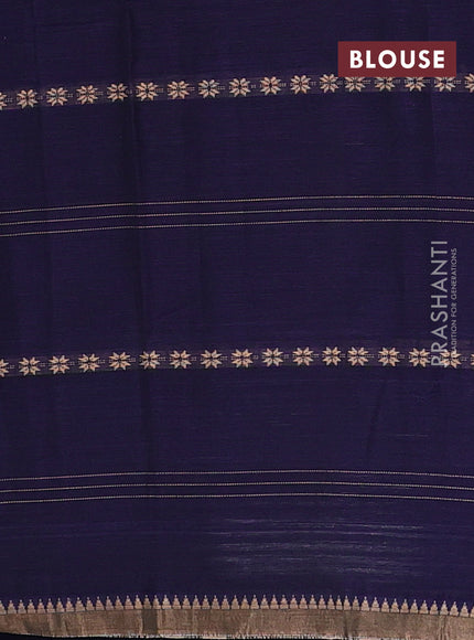 Narayanpet cotton saree navy blue and dark beige with allover thread stripe pattern and temple design simple border