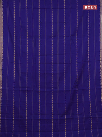 Narayanpet cotton saree navy blue and beige with allover thread stripe pattern and temple design simple border