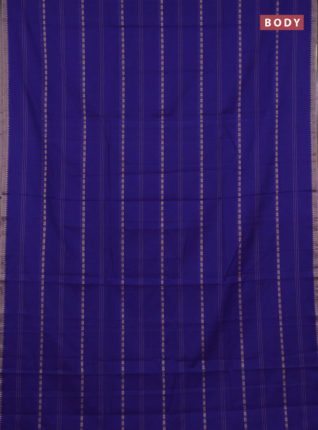Narayanpet cotton saree navy blue and beige with allover thread stripe pattern and temple design simple border