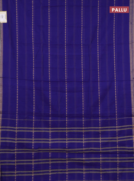 Narayanpet cotton saree navy blue and beige with allover thread stripe pattern and temple design simple border