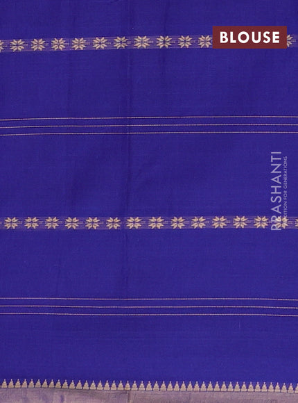 Narayanpet cotton saree navy blue and beige with allover thread stripe pattern and temple design simple border