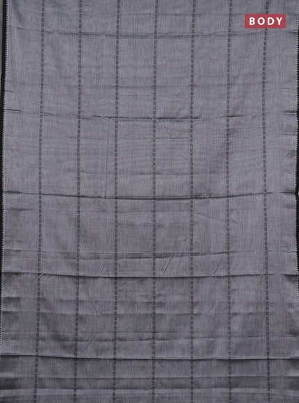Narayanpet cotton saree grey and black with allover thread stripe pattern and temple design simple border