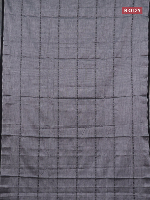 Narayanpet cotton saree grey and black with allover thread stripe pattern and temple design simple border