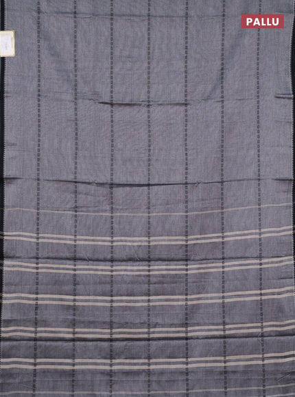 Narayanpet cotton saree grey and black with allover thread stripe pattern and temple design simple border