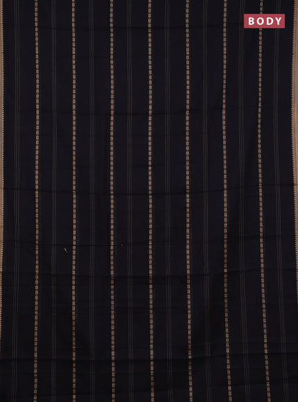 Narayanpet cotton saree black and sandal with allover thread stripe pattern and temple design simple border